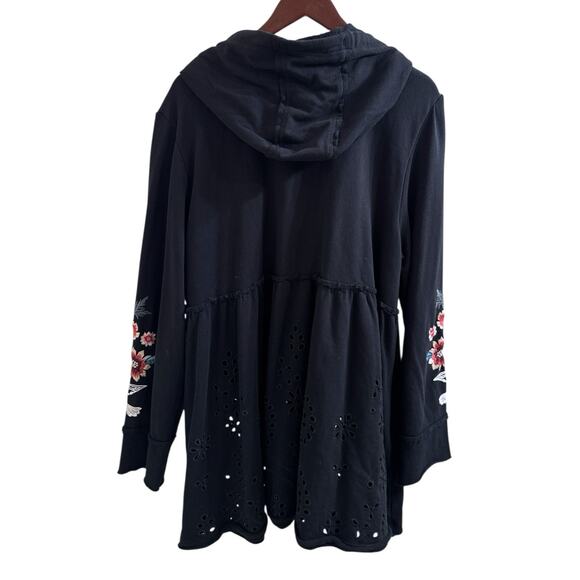 Johnny Was Junia French Terry Tiered Zip-Up Hoodie Black Size XXL - Picture 2 of 9